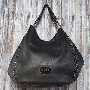 bebe Black Hobo Bag with Chain Accents